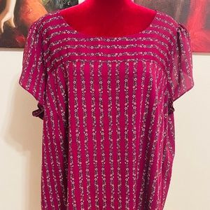 LOFT Plus Size Floral Flutter Sleeve Blouse